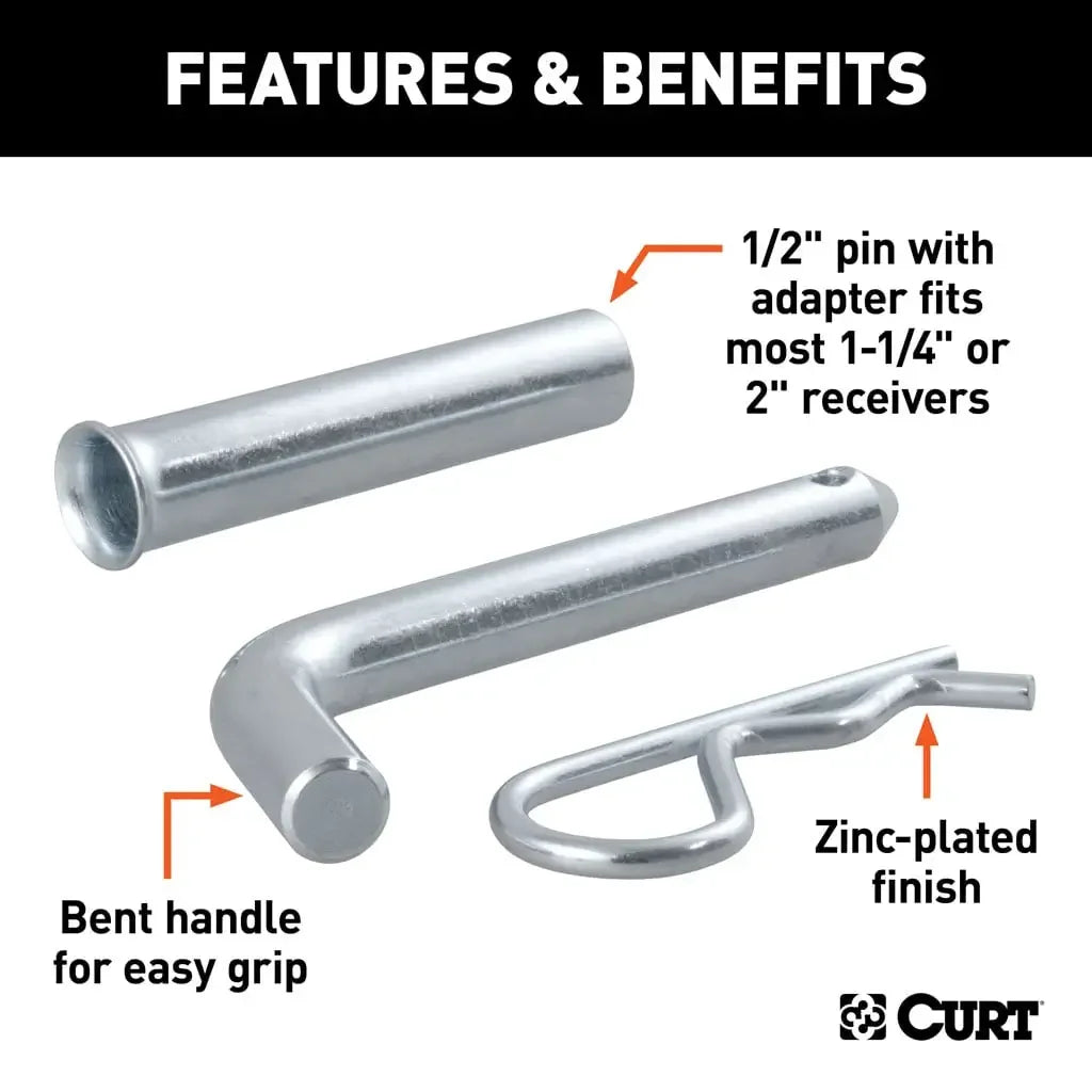 CURT 21502 1/2" Hitch Pin with 5/8" Adapter (1-1/4" or 2" Receiver, Zinc, Packaged) - View 3