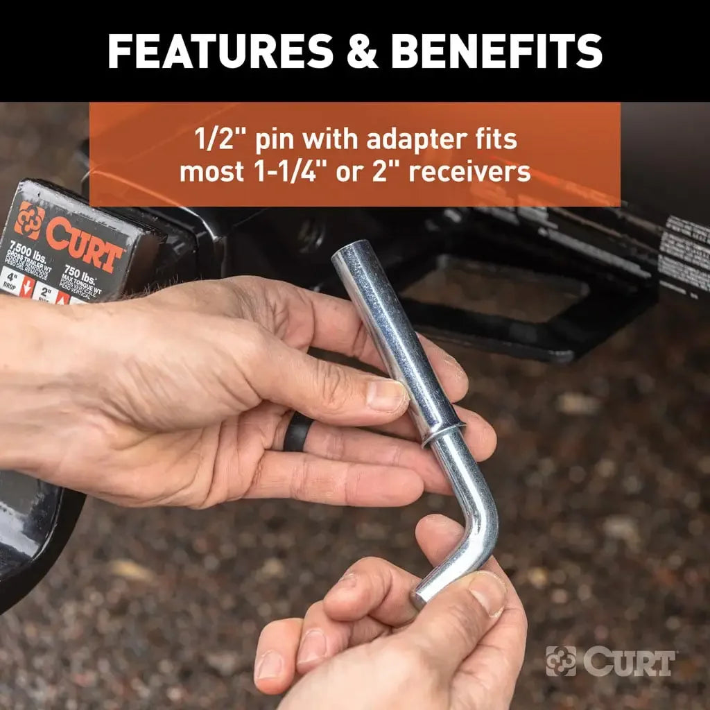 CURT 21502 1/2" Hitch Pin with 5/8" Adapter (1-1/4" or 2" Receiver, Zinc, Packaged) - View 5