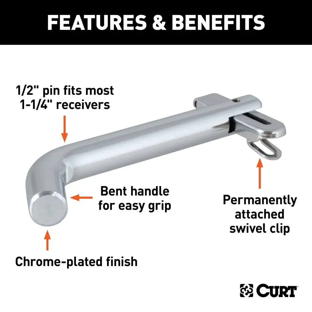 CURT 21541 1/2" Swivel Hitch Pin (1-1/4" Receiver, Chrome, Packaged) - View 3