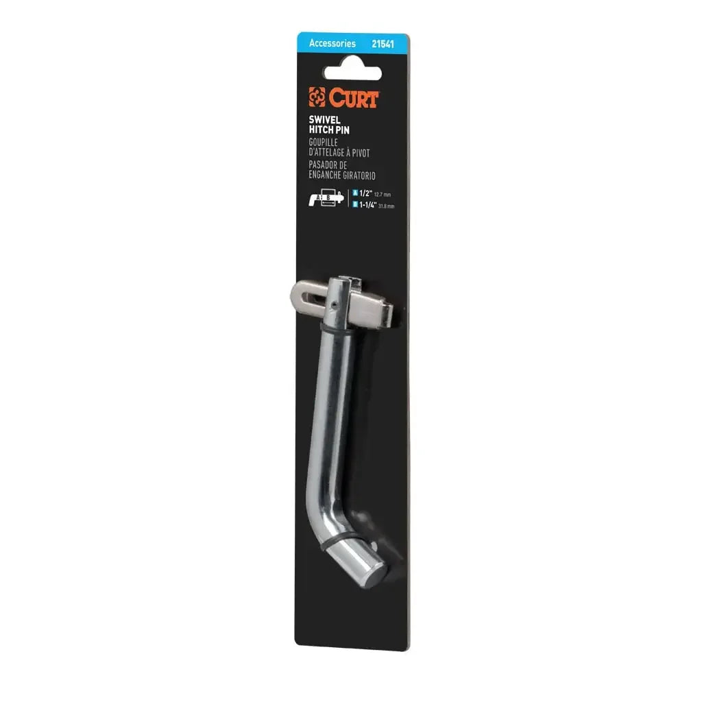 CURT 21541 1/2" Swivel Hitch Pin (1-1/4" Receiver, Chrome, Packaged) - View 9