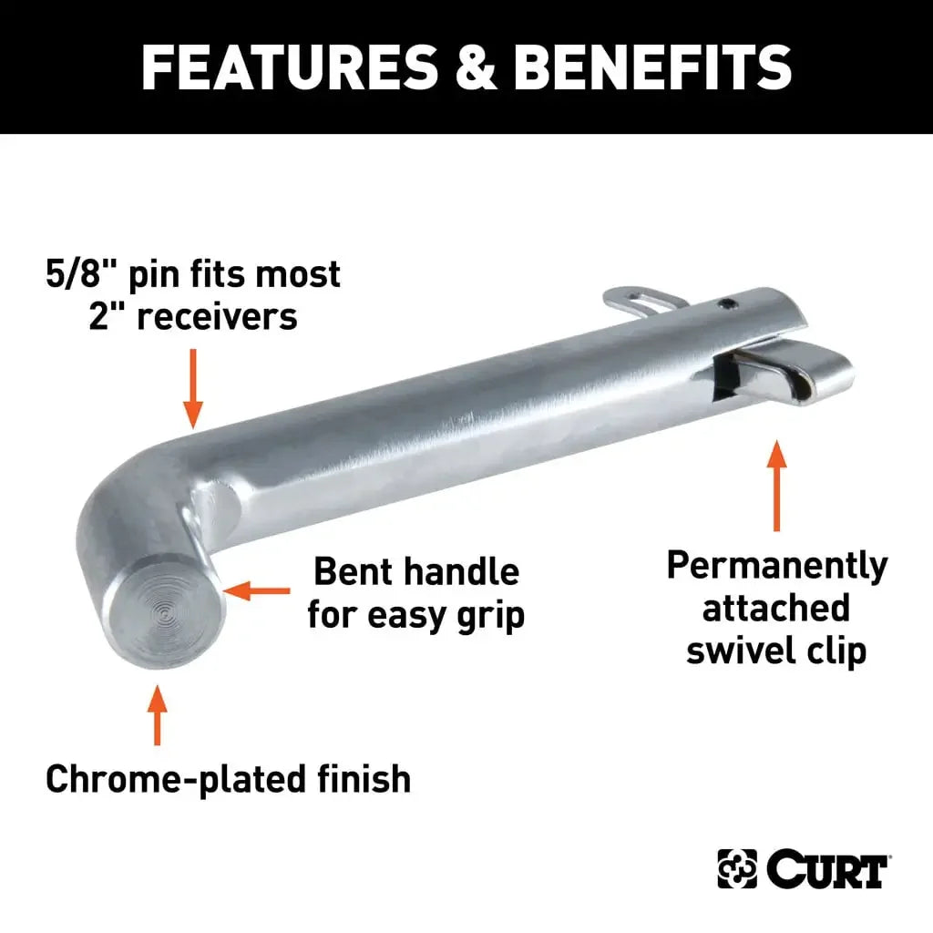 CURT 21551 5/8" Swivel Hitch Pin (2" Receiver, Chrome, Packaged) - View 3