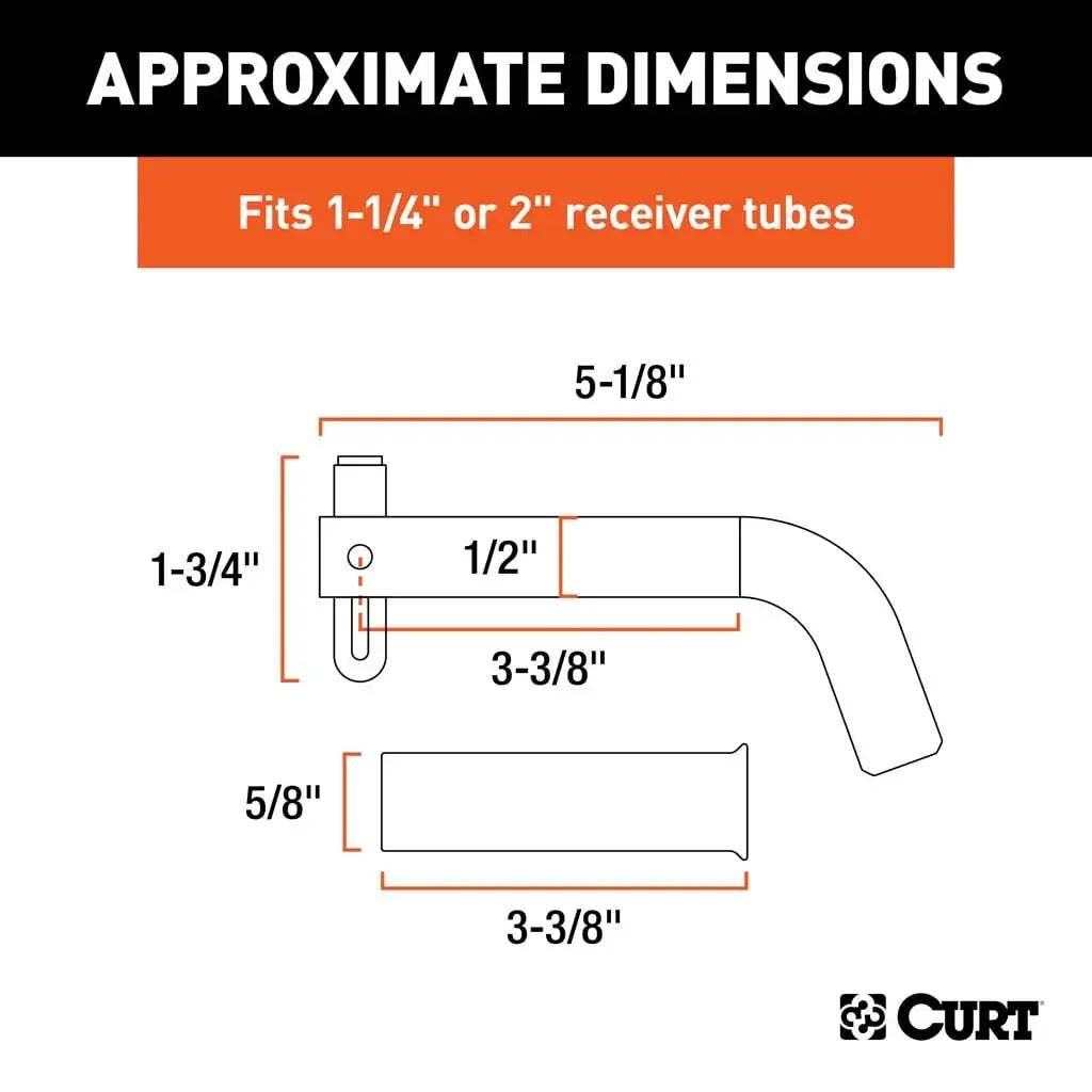 CURT 21561 1/2" Swivel Hitch Pin with 5/8" Adapter (1-1/4" or 2" Receiver, Zinc, Packaged) - View 2