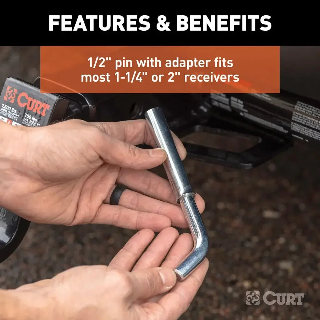 CURT 21561 1/2" Swivel Hitch Pin with 5/8" Adapter (1-1/4" or 2" Receiver, Zinc, Packaged) - View 7