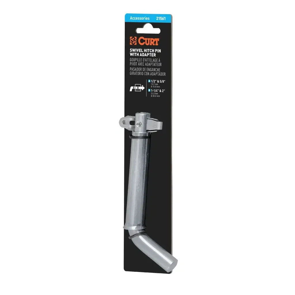 CURT 21561 1/2" Swivel Hitch Pin with 5/8" Adapter (1-1/4" or 2" Receiver, Zinc, Packaged) - View 9