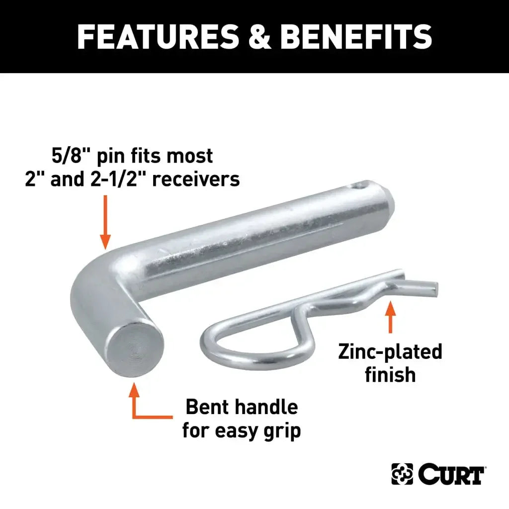 CURT 21581 5/8" Hitch Pin (2" or 2-1/2" Receiver, Zinc, Packaged) - View 4
