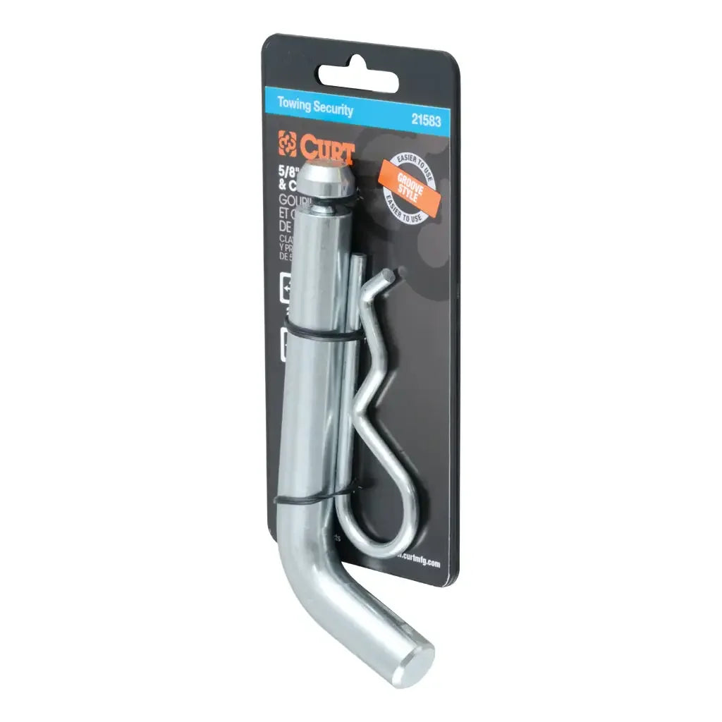 CURT 21583 5/8" Hitch Pin with Groove (2" or 2-1/2" Receiver, Zinc, Packaged) - View 1