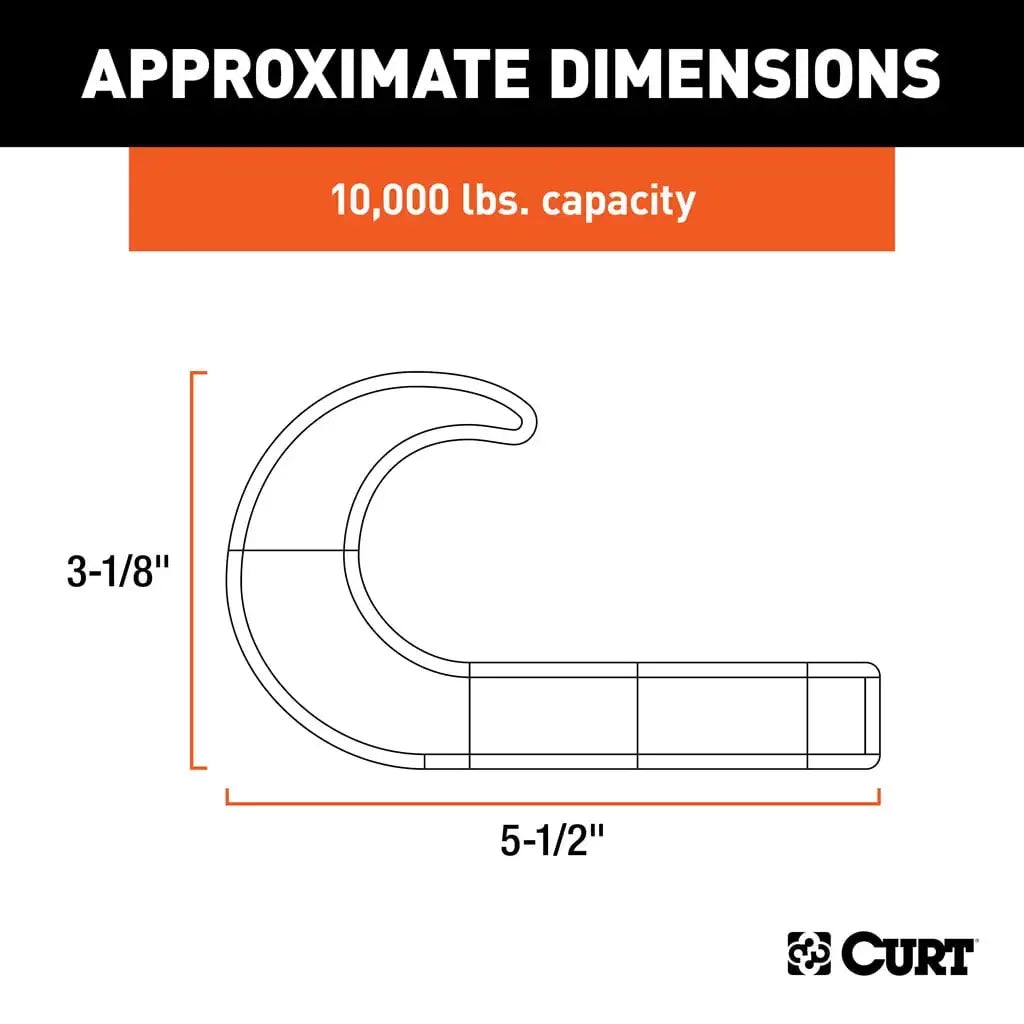 CURT 22401 Tow Hook with Hardware (10,000 lbs., Chrome) - View 2