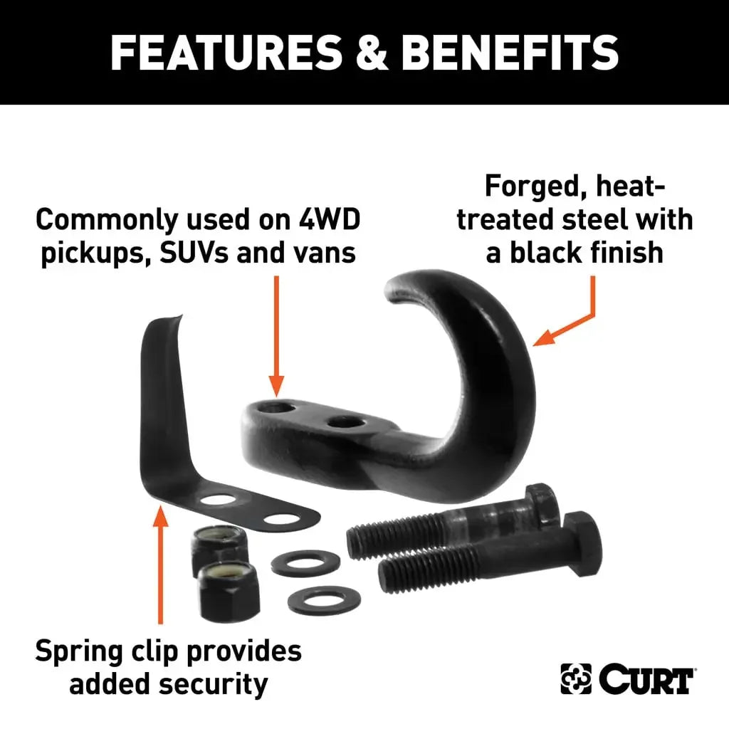 CURT 22411 Tow Hook with Hardware (10,000 lbs., Black) - View 3