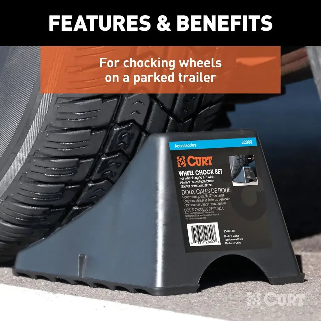 CURT 22800 Wheel Chock Set (Up to 17" Wide Wheels) - View 4