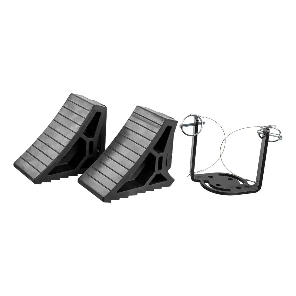 CURT 22802 HD Wheel Chocks 2-Pack with Mounting Bracket - View 1