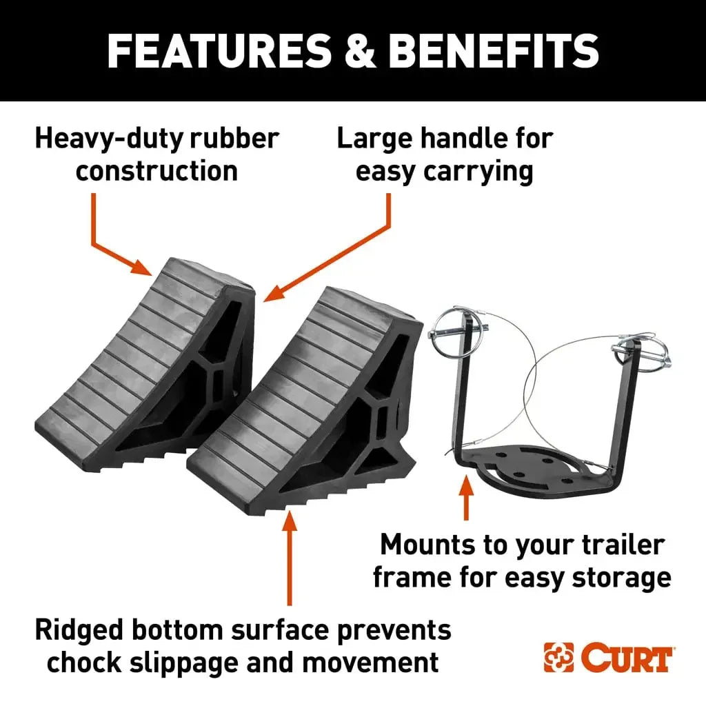 CURT 22802 HD Wheel Chocks 2-Pack with Mounting Bracket - View 3