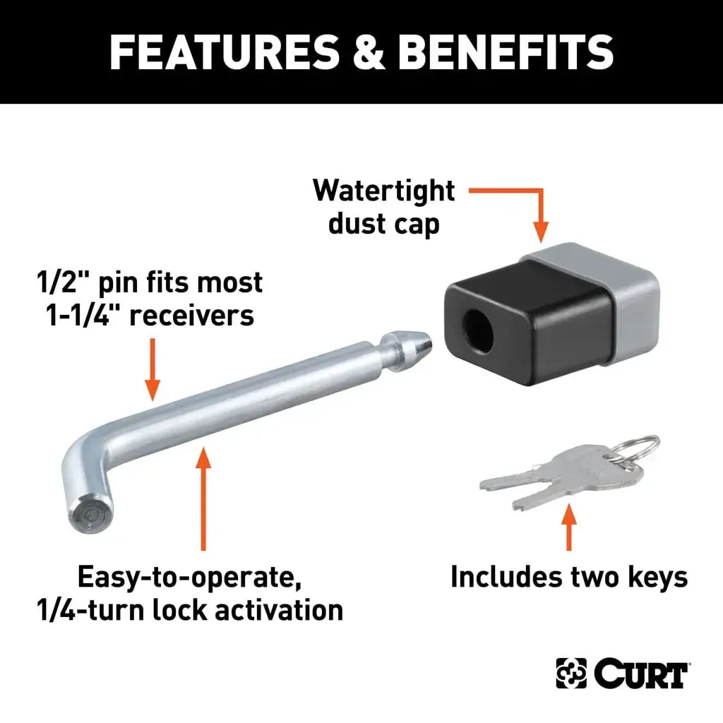 CURT 23020 1/2" Hitch Lock (1-1/4" Receiver, Deadbolt, Chrome) - View 3