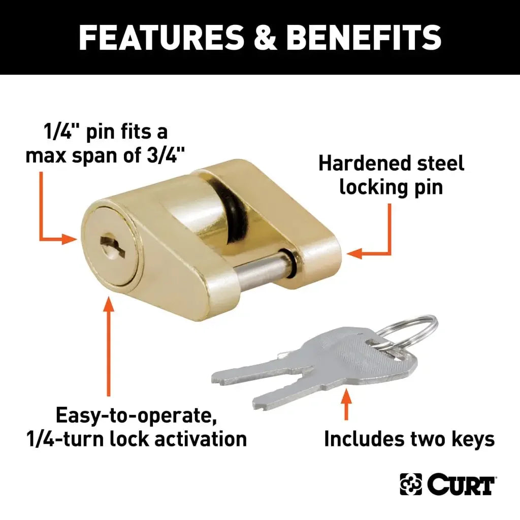 CURT 23022 Coupler Lock (1/4" Pin, 3/4" Latch Span, Padlock, Brass-Plated) - View 3