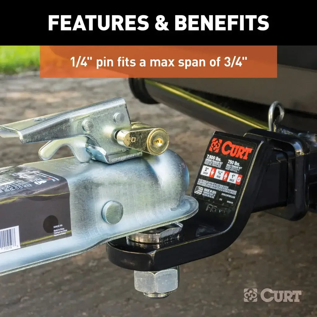CURT 23022 Coupler Lock (1/4" Pin, 3/4" Latch Span, Padlock, Brass-Plated) - View 4