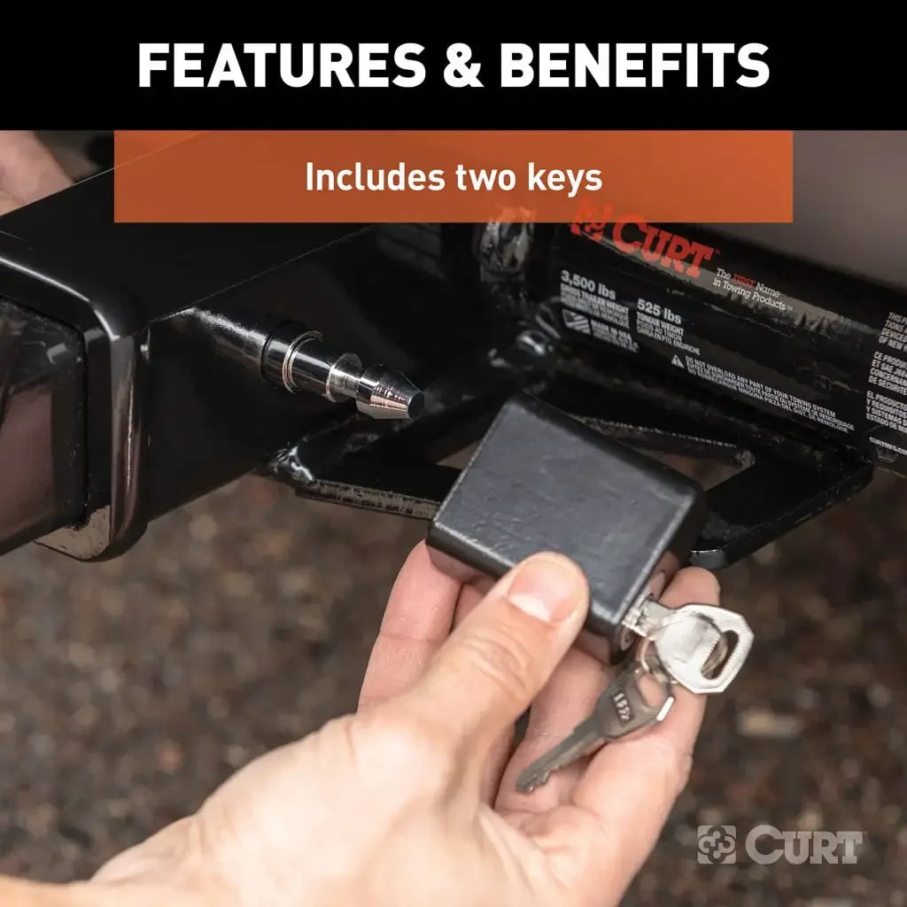 CURT 23024 1/2" Hitch Lock with 5/8" Adapter (1-1/4" or 2" Receiver, Deadbolt, Chrome) - View 7