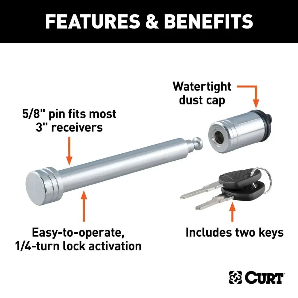 CURT 23025 5/8" Hitch Lock (3" Receiver, Barbell, Chrome) - View 5
