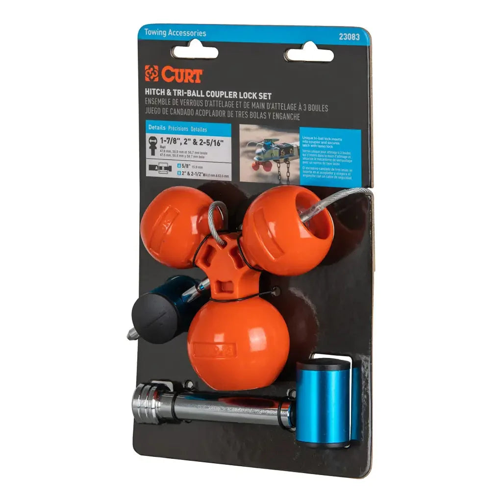 CURT 23083 Hitch & Tri-Ball Coupler Lock Set (Up to 2-1/2" Receiver, 1-7/8", 2", 2-5/16") - View 1