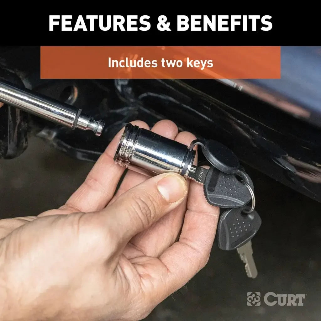 CURT 23501 1/2" Hitch Lock (1-1/4" Receiver, Barbell, Chrome) - View 7