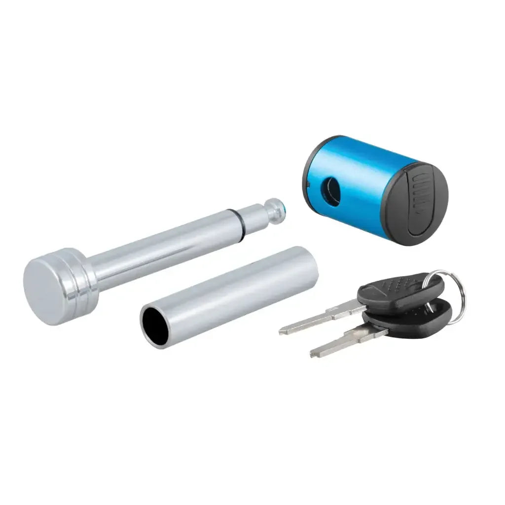CURT 23506 1/2" Hitch Lock with 5/8" Adapter (1-1/4" or 2" Receiver, Right-Angle, Chrome) - View 1