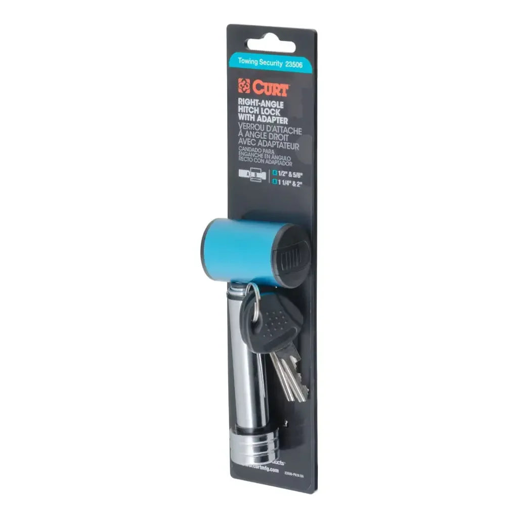 CURT 23506 1/2" Hitch Lock with 5/8" Adapter (1-1/4" or 2" Receiver, Right-Angle, Chrome) - View 10