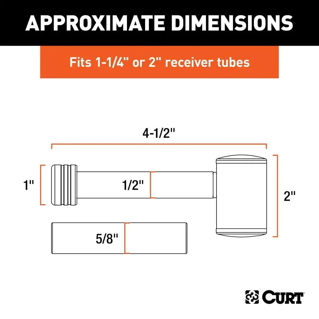 CURT 23506 1/2" Hitch Lock with 5/8" Adapter (1-1/4" or 2" Receiver, Right-Angle, Chrome) - View 2