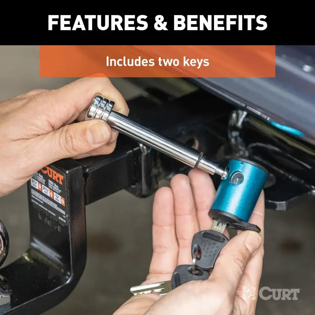 CURT 23506 1/2" Hitch Lock with 5/8" Adapter (1-1/4" or 2" Receiver, Right-Angle, Chrome) - View 9