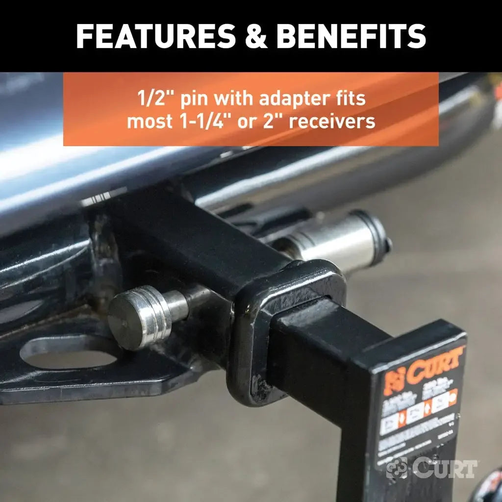 CURT 23517 1/2" Hitch Lock with 5/8" Adapter (1-1/4" or 2" Receiver, Barbell, Stainless) - View 4