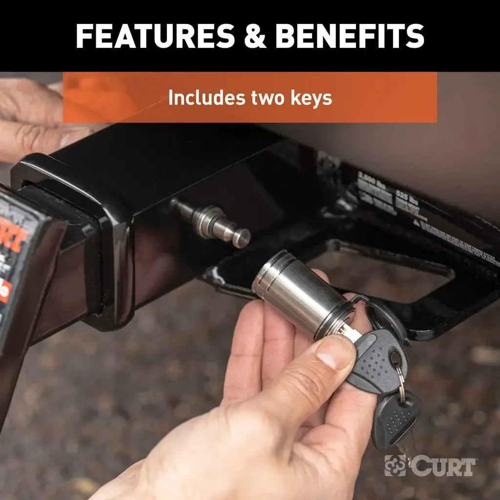 CURT 23517 1/2" Hitch Lock with 5/8" Adapter (1-1/4" or 2" Receiver, Barbell, Stainless) - View 8