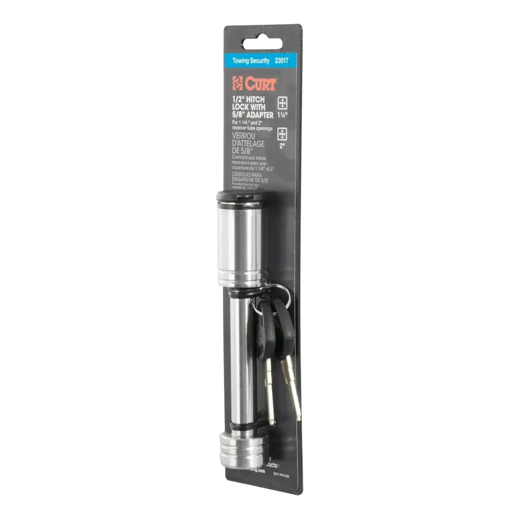 CURT 23517 1/2" Hitch Lock with 5/8" Adapter (1-1/4" or 2" Receiver, Barbell, Stainless) - View 9
