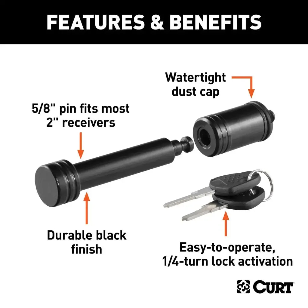 CURT 23518 5/8" Hitch Lock (2" Receiver, Barbell, Black) - View 3