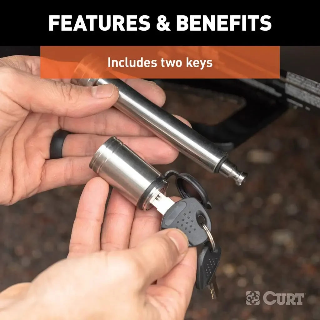 CURT 23519 5/8" Hitch Lock (2" or 2-1/2" Receiver, Barbell, Stainless) - View 8