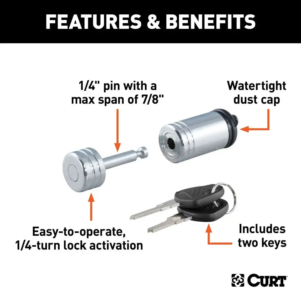 CURT 23520 Coupler Lock (1/4" Pin, 7/8" Latch Span, Barbell, Chrome) - View 3