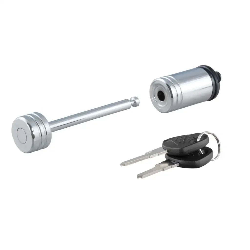 CURT 23522 Coupler Lock (1/4" Pin, 2-1/2" Latch Span, Barbell, Chrome) - View 1
