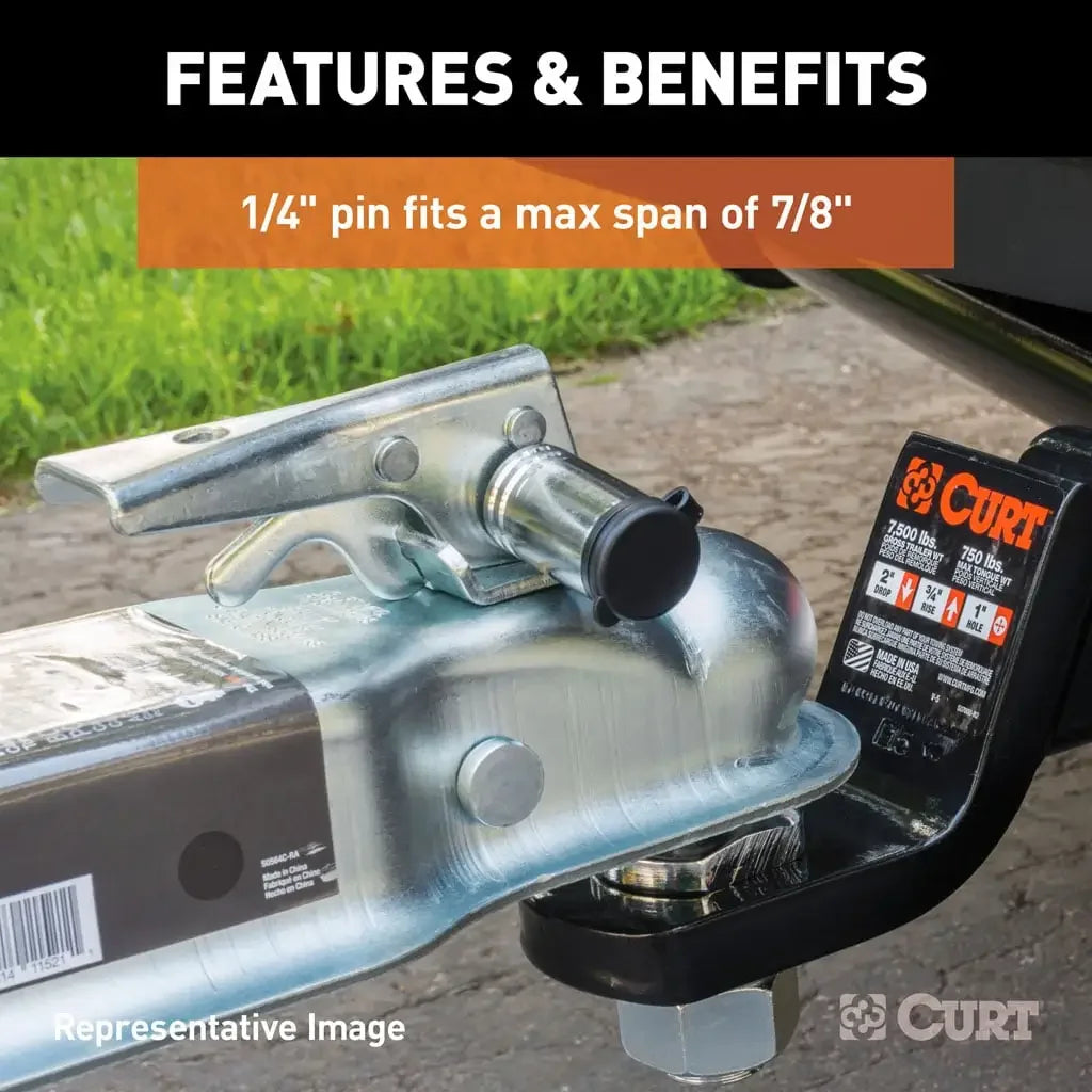 CURT 23522 Coupler Lock (1/4" Pin, 2-1/2" Latch Span, Barbell, Chrome) - View 4