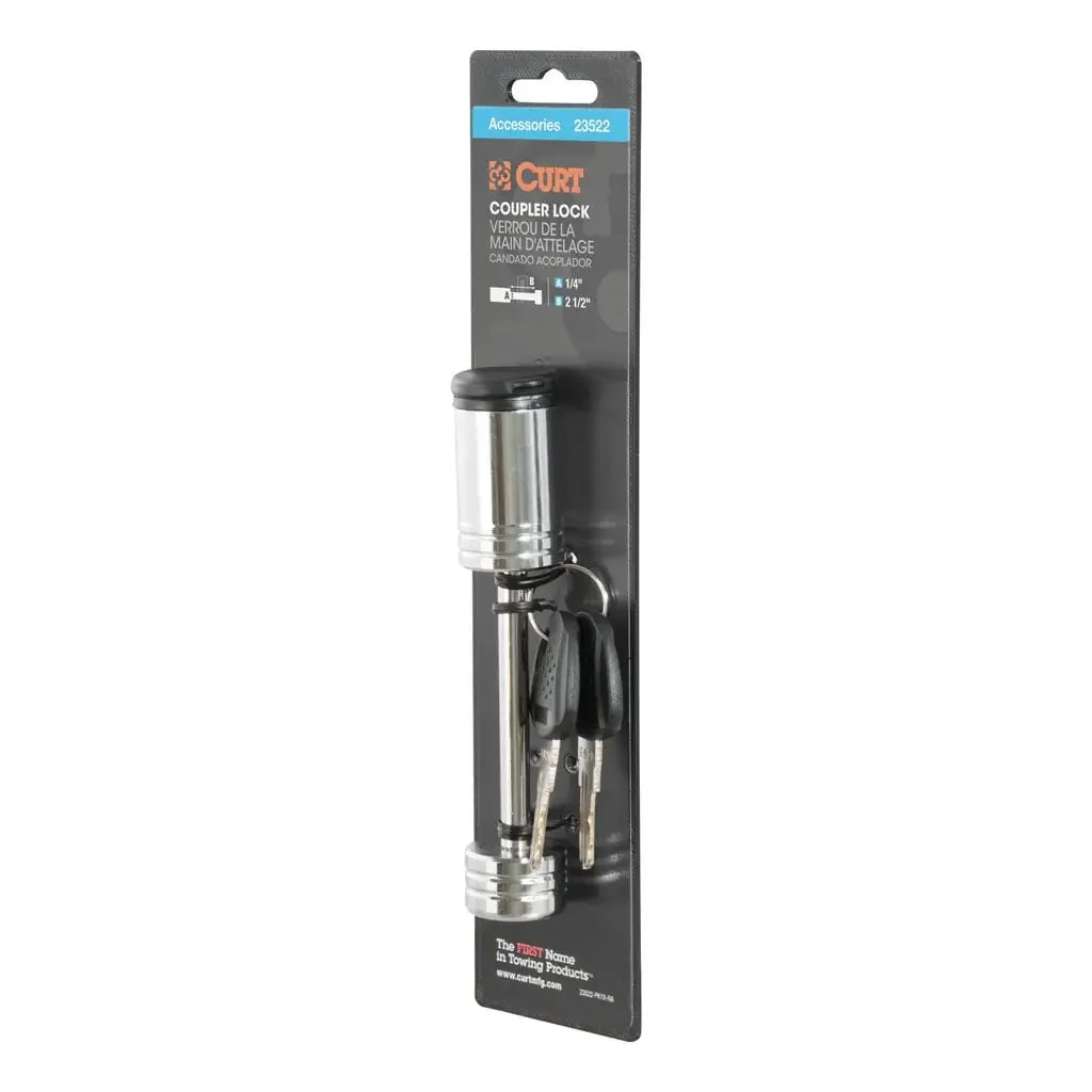 CURT 23522 Coupler Lock (1/4" Pin, 2-1/2" Latch Span, Barbell, Chrome) - View 6