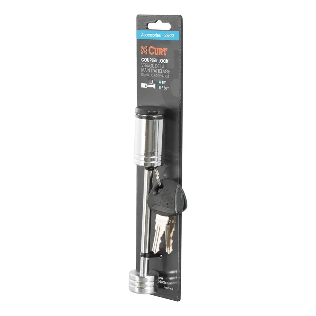 CURT 23523 Coupler Lock (1/4" Pin, 3-3/8" Latch Span, Barbell, Chrome) - View 6