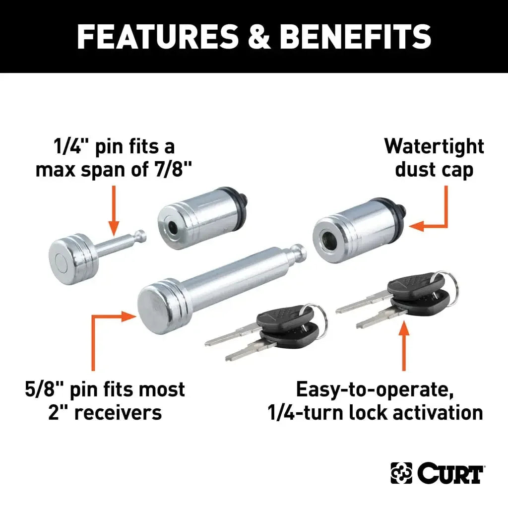 CURT 23526 Hitch & Coupler Lock Set (2" Receiver, 7/8" Latch) - View 3