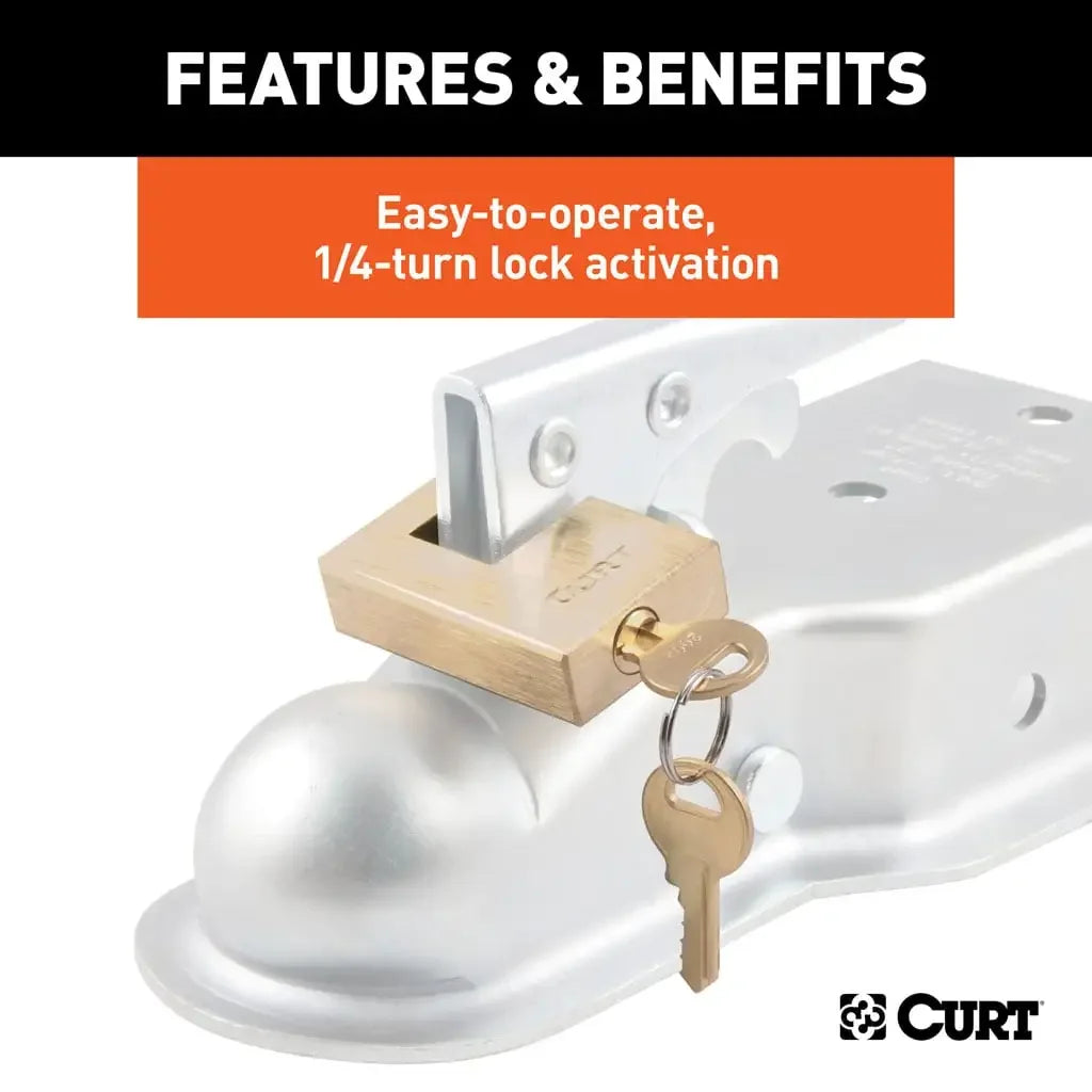 CURT 23546 Coupler Lock (1/4" Pin, 3/4" Latch Span, Padlock, Solid Brass) - View 5