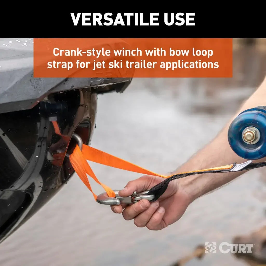CURT 25002 Hand Crank Winch with 15' Strap & Bow Loop (900 lbs, 6.5" Handle) - View 4