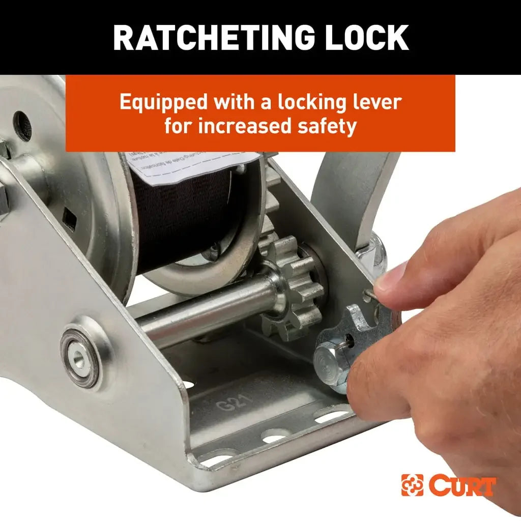 CURT 25002 Hand Crank Winch with 15' Strap & Bow Loop (900 lbs, 6.5" Handle) - View 5