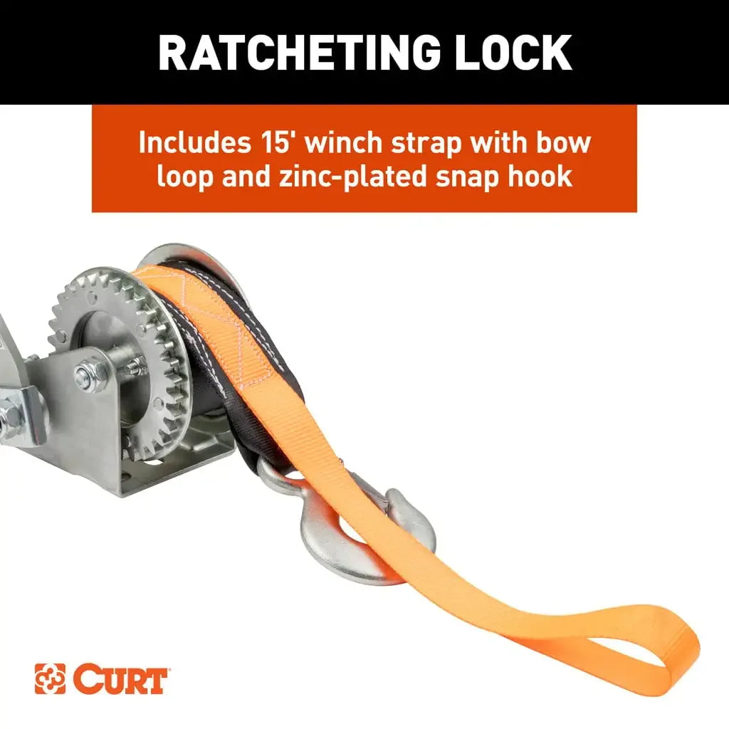 CURT 25002 Hand Crank Winch with 15' Strap & Bow Loop (900 lbs, 6.5" Handle) - View 8