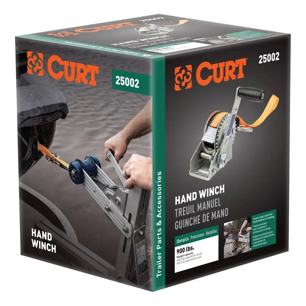 CURT 25002 Hand Crank Winch with 15' Strap & Bow Loop (900 lbs, 6.5" Handle) - View 9