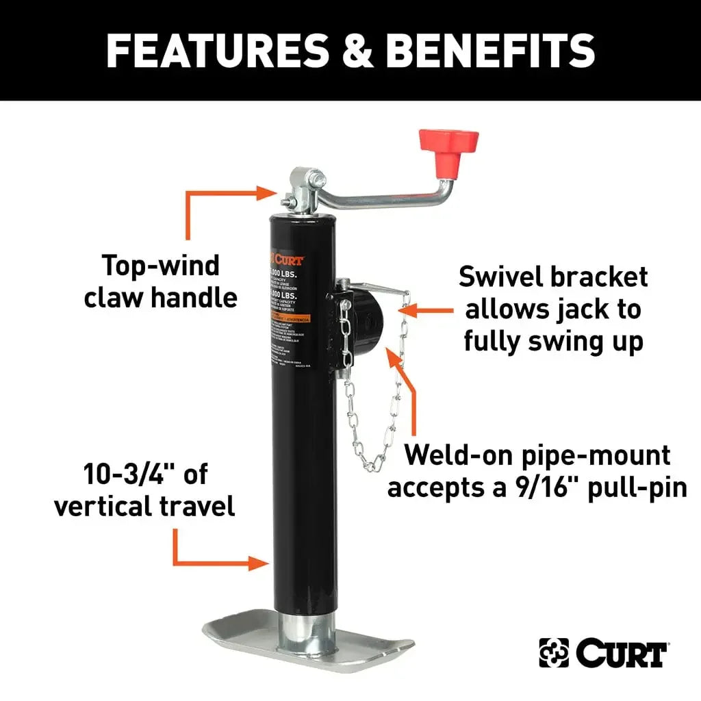 CURT 25006 Pipe-Mount Swivel Trailer Jack with Top Handle (5,000 lbs, 10" Travel) - View 3