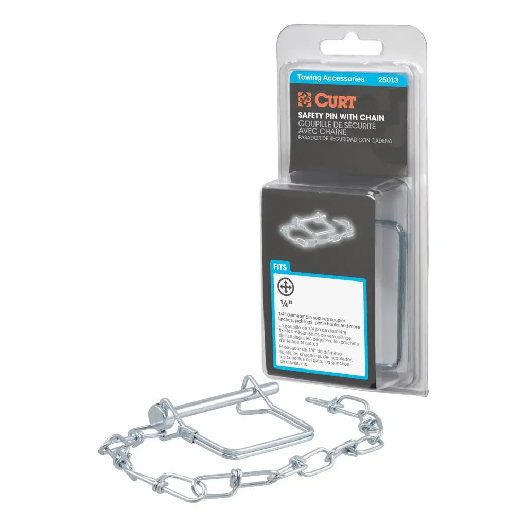 CURT 25013 1/4" Safety Pin with 12" Chain (2-3/4" Pin Length, Packaged) - View 1