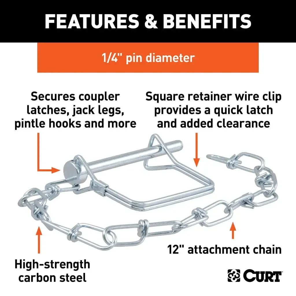 CURT 25013 1/4" Safety Pin with 12" Chain (2-3/4" Pin Length, Packaged) - View 3