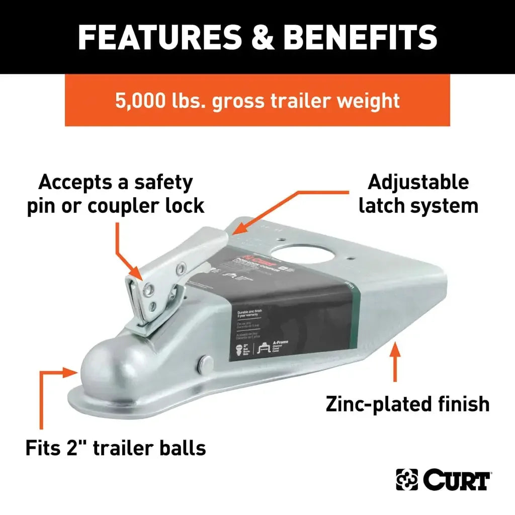 CURT 25101 2" A-Frame Coupler with Posi-Lock (5,000 lbs, Zinc) - View 3
