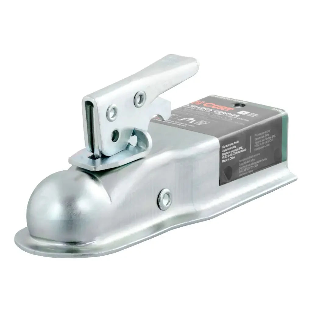 CURT 25105 1-7/8" Straight-Tongue Coupler with Posi-Lock (2-1/2" Channel, 2,000 lbs, Zinc) - View 1