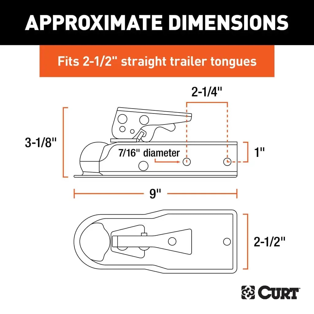 CURT 25105 1-7/8" Straight-Tongue Coupler with Posi-Lock (2-1/2" Channel, 2,000 lbs, Zinc) - View 2