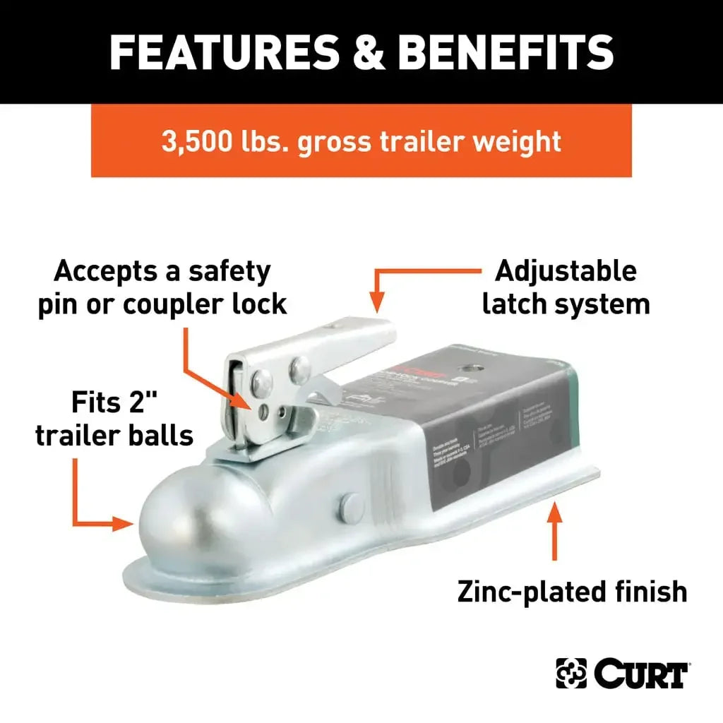 CURT 25138 2" Straight-Tongue Coupler with Posi-Lock (3" Channel, 3,500 lbs, Zinc) - View 3