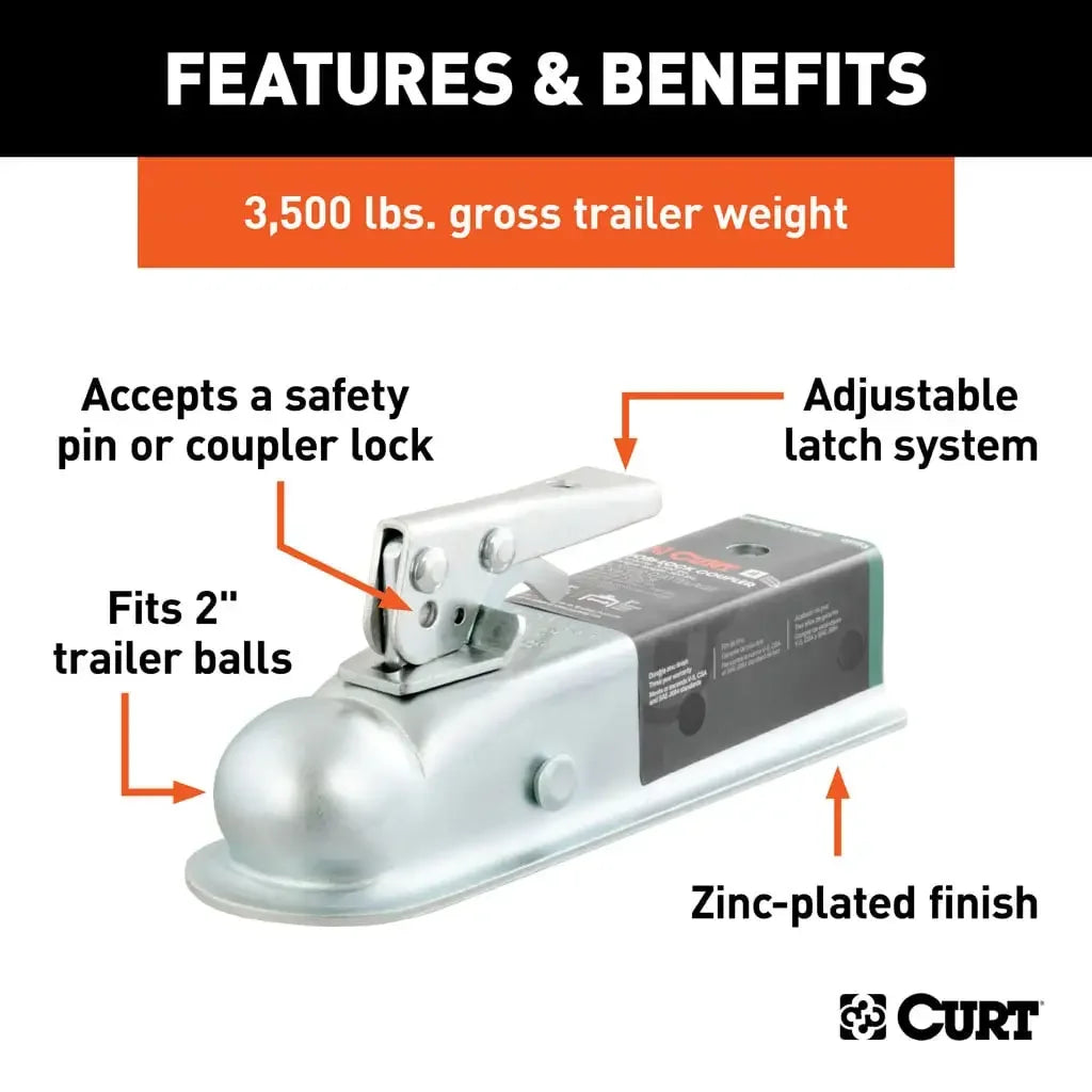 CURT 25153 2" Straight-Tongue Coupler with Posi-Lock (2" Channel, 3,500 lbs, Zinc) - View 3